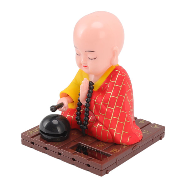 Liten buddhistisk munk solornament, lysenergisensor, automatisk nikkende, bankende munkdekorasjon for kontor, hjem, bil, gave, rød