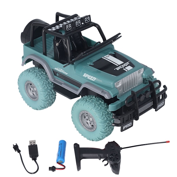 Off Road Vehicle Toy Remote Control Rechargeable 1: 18 Scale Vehicle Car Toy with Light for Children Green