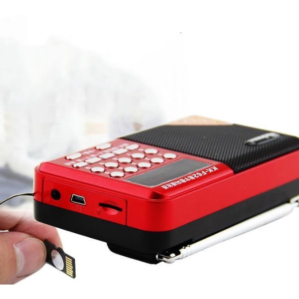 Punainen kannettava lyhytaaltoradio, jossa USB ja SD/TF-korttituki vanhuksille