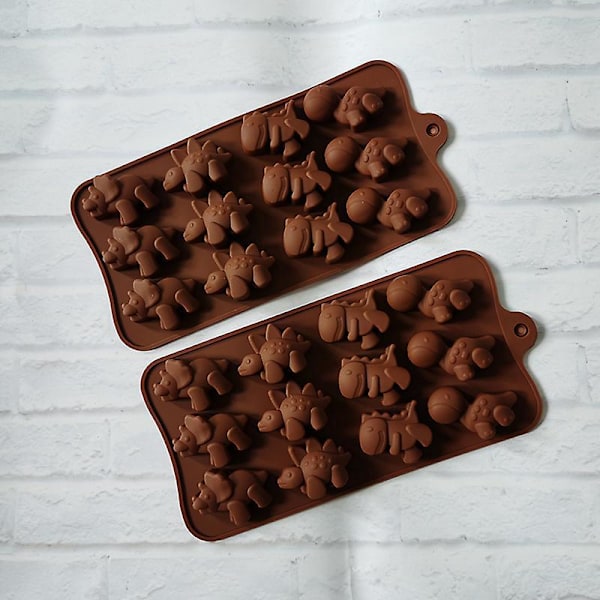 Dinosaur Chokoladeform Sæt - Non-stick Silikon, 12 Hulrum, Fødevarekvalitet, til Chokolade, Gele, Slik, Isklumper (4-delt)