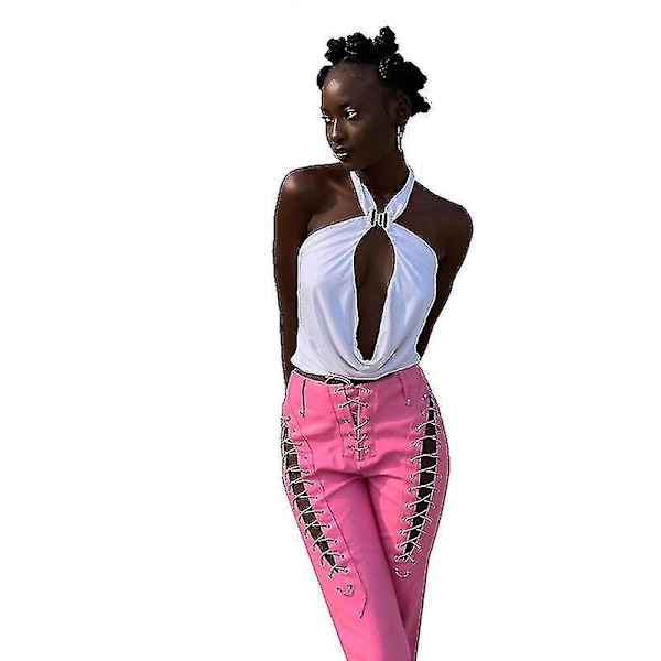 Blonde PU Læder Dame Bukser S Pink
