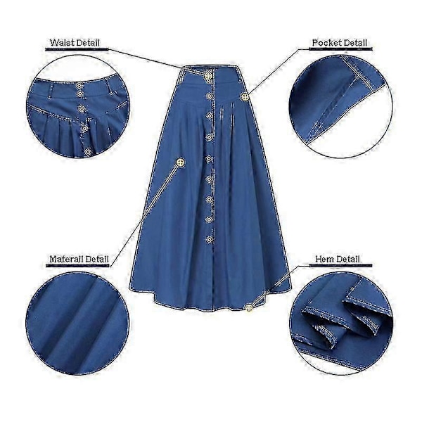 Dam Mode Enfärgad Knappar Denim Långa Kjolar Vintage Lång Klänning Vinröd s