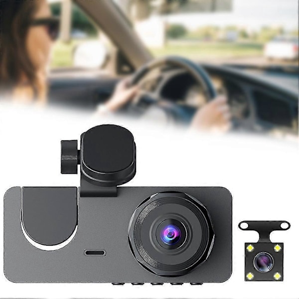 3-kanals Dashcam Fram, Bak och Inuti 1080p Dashcam Bilkörningsinspelare - JRSZ