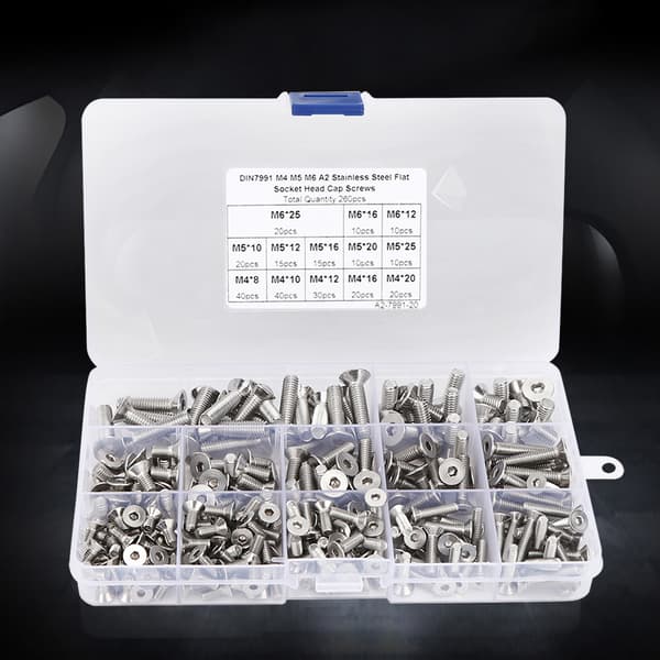 260 stk. Flat Skruesett M4/M5/M6 Hex Socket Rustfritt Stål 304 for Elektronikkindustri
