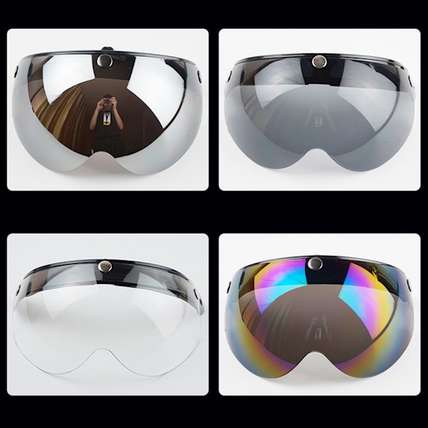 Universal 3 Snap Retro Helmet Visor Vindtät Solskydd Halv Ansikte Motorcykelhjälmar Visir