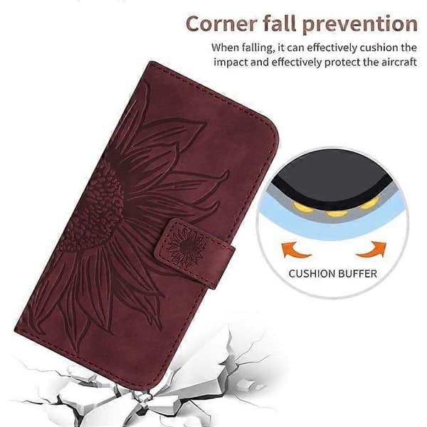Compatible with Samsung Galaxy A17 Case Sunflower Pattern Leather Wallet Case with Wrist Strap WineRed