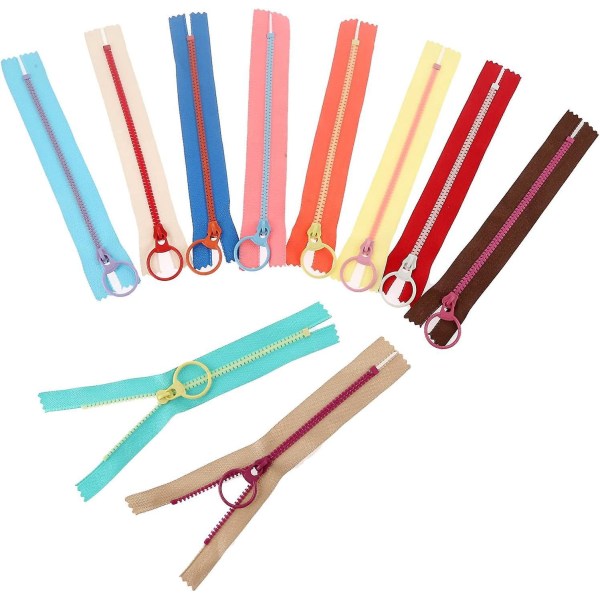 10-Pack harpiksglidelåser med metallringtrekker i tilfeldig farge - 30 cm