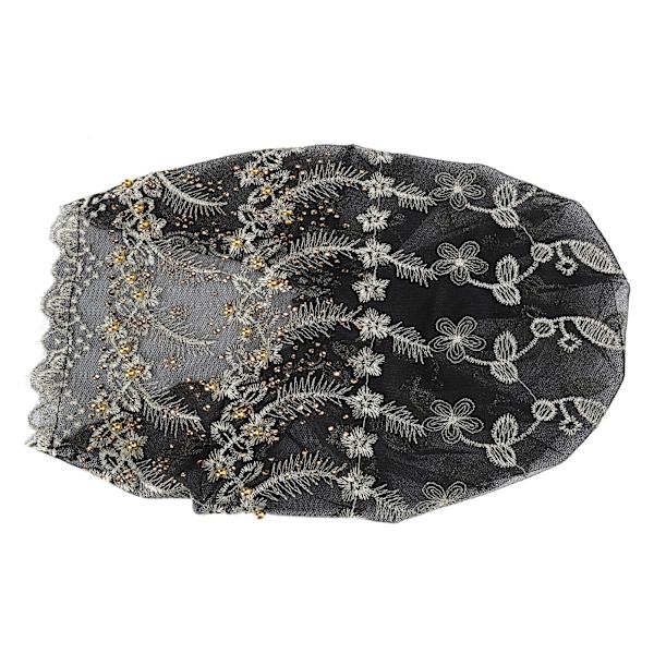 Turbanhuvudband, elegant, broderad fjäderstil, europeisk retrohatt för kvinnor, svart