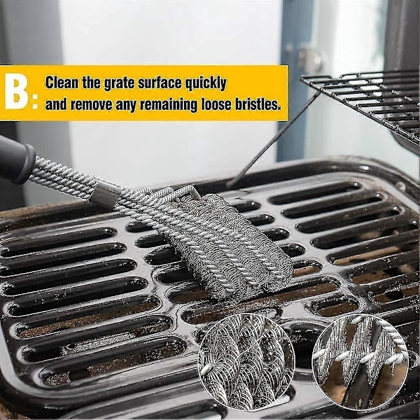 Grillborste, trehuvuds ståltrådsfjäder, grillborste, ugnsgaller rengöringsborste ZD B2