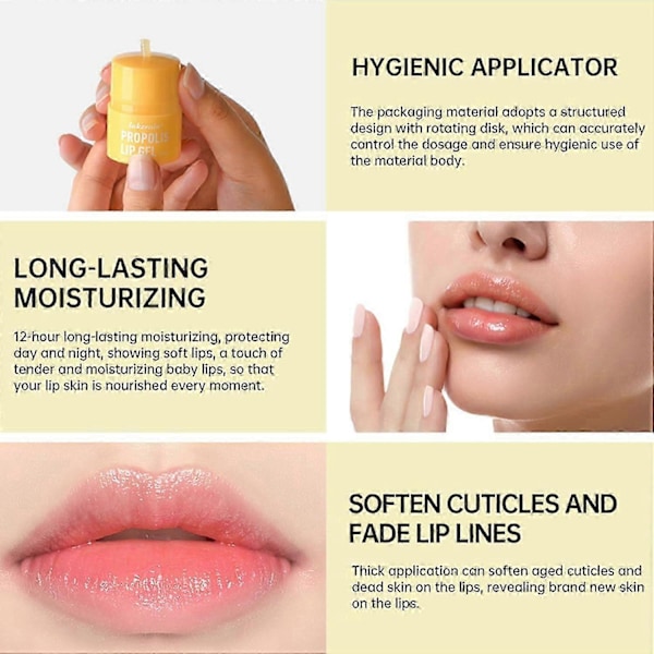 Honning Læbe Smør, Propolis Læbepomade, Fugtgivende Bi Læbepomade Langvarig Fugtighed Blødgørende Læbepleje, Udvisker Læbelinjer Blødgør Neglebånd
