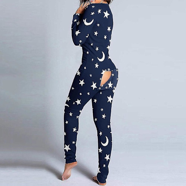 Sexig dam onesie med öppen bakflik pyjamas nattkläder 2XL blå