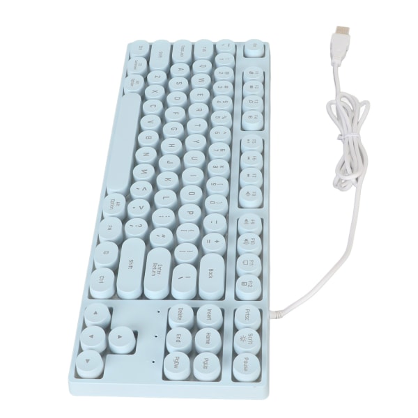 Gaming Keyboard USB Rundt 87 taster Farverigt Baggrundsbelyst Ergonomisk Mekanisk Touch Wired Keyboard til Desktop Laptop PC Blå