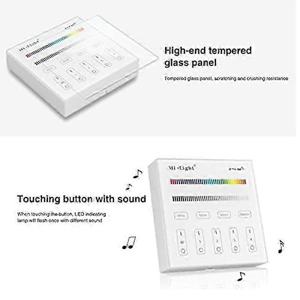 Mi Light B3 Langaton 2.4G RF 4-vyöhykkeen seinään asennettava älypaneeliohjain, yhteensopiva CCT DIM RGB RGBW RGB+CC:n kanssa