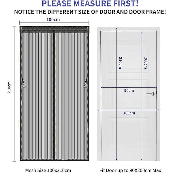 Magnetisk myggenet dør vindue, T-Audace 100x210cm myggenet gardin dør insektnet, myggenet skydedør vindue med magnetisk lukning