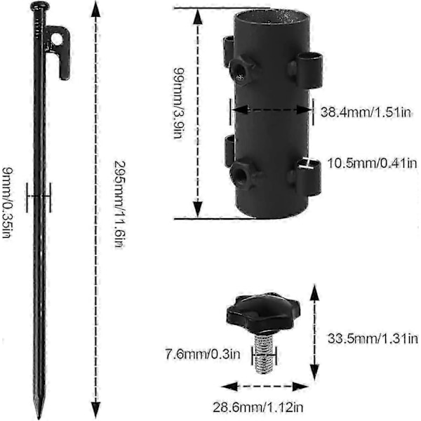 Markisestangholder, markisestenger, fast rør - med 2 stk 30 cm plugger, jordplugger, stabil, lange og robuste teltplugger i stål for camping og utendørs bruk