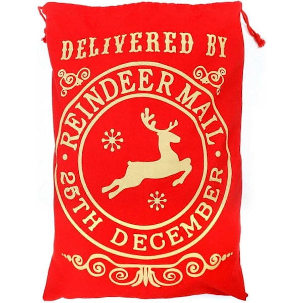 Stor Rød Julemandssæk, Jule-rensdyr-stang-stil, Snoretræk, Gavepose, Festlig pose, Julegavepose, Juleposer, Egnet til voksne og børn