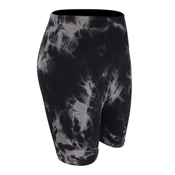 Tie Dye Yoga Shorts Hög midja Sömlös Svart Snabbtorkande Mjuka Biker Shorts för Kvinnor M