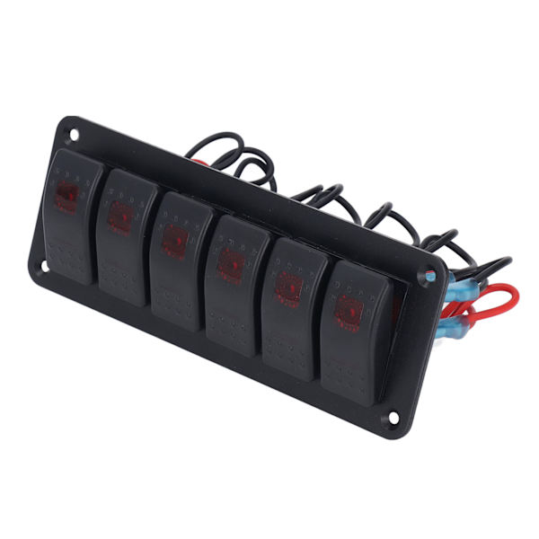 6-veis vippebryterpanel LED-bakgrunnsbelyst på/av-bryter vanntett kretsbeskyttelse for bil RV buss marinebåt ATV UTV rød