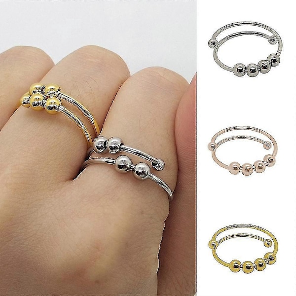 Angstring for angstlindring - Justerbar åpningsring med fidget-meditasjonsperler - Perfekt gave sølv