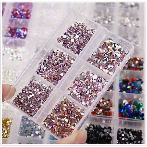 Champagne AB Flatback Neglekunst Rhinestones Sæt, 6 Rum, DIY Manicure Dekoration, Blandede Farver Negledesign Værktøjer13