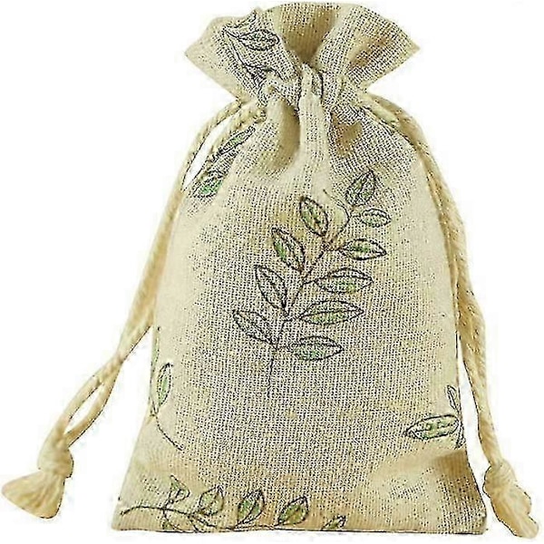 Natur Juteväskor Paket med 20 Bomullsväskor 9 cm x 12 cm Linne Smyckesväskorleaf