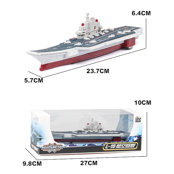 Leksaks hangarfartyg för barn, fordon i gjutjärn, slagskepp med drag- och släppfunktion, modell krigsfartyg med ljus och ljud