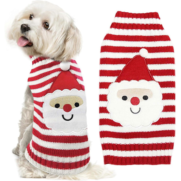 Hunde Juletrøje Sæt Stribet Julemand Grim Jule Pet Sweater Hvalp Kat Ferie Kostume (Julemand, L)