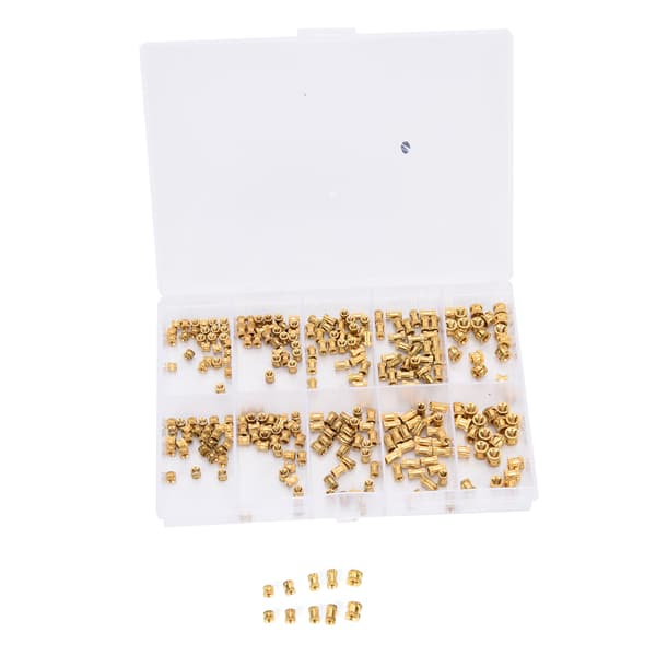 280 stk. messing riflet mutter gjenget innsats innstøpningsfester M2 M2.5 M3 assortert sett