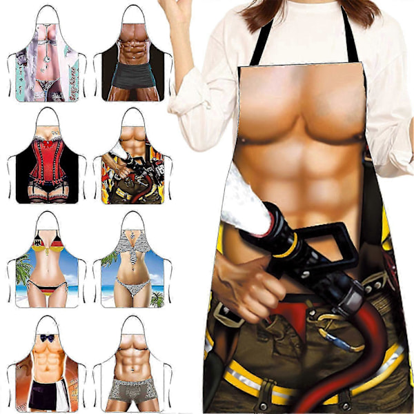 Rolig Förkläde Personlighet Nyhet Tydlig Och Verklig Bild Ärmlös Rem Vattentät Polyester Muskulös Man Kök Förkläde Hemtillbehör Jikaixiang 7