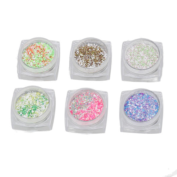 6 æsker Nail Art Glitter Pulver Blandet Farve Superfin Manicure Dekoration Støvsand til Neglesalon