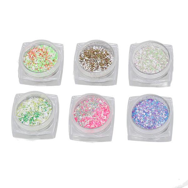 6 laatikkoa Nail Art Glitter Powder Sekoitettu väri Superhieno manikyyri koristelu pölyhiekka kynsihoitolaan