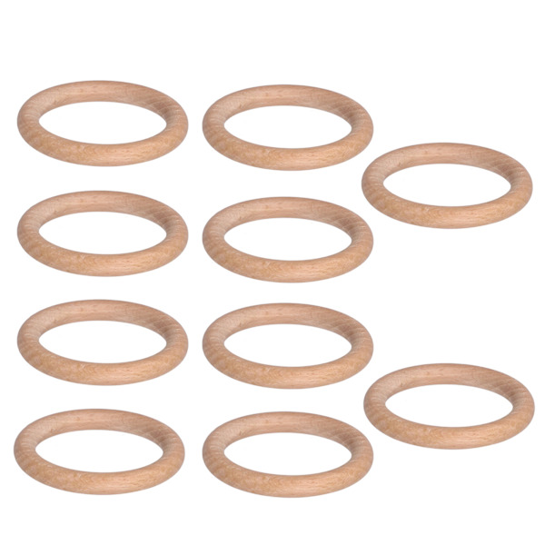 10 stk. Ubehandlede tre ringer i tre for håndverk, smykker og babytenner 4 cm