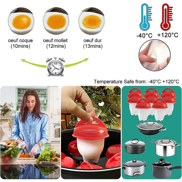 Silikoninen set kananmunien keittämiseen ilman kuorta, 6 pakkauksen kananmunahautarit, BPA-vapaa ja elintarvikelaatuinen silikoni