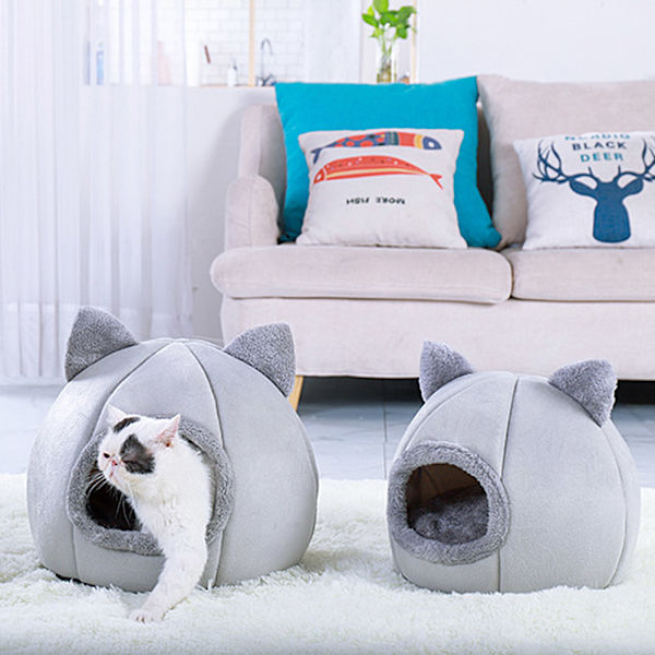 Semi Closed Warm Pet Nest Bekväm husdjurssäng Winter Plush Kennel