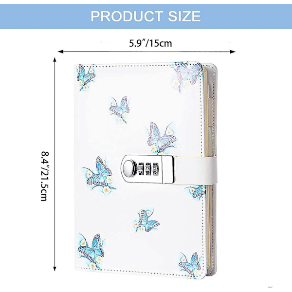 Princess Butterfly Secret Diary - Lukittava PU-nahkainen päiväkirja tytöille, 215x150 mm, toimisto- ja koulupaperit, syntymäpäivälahja