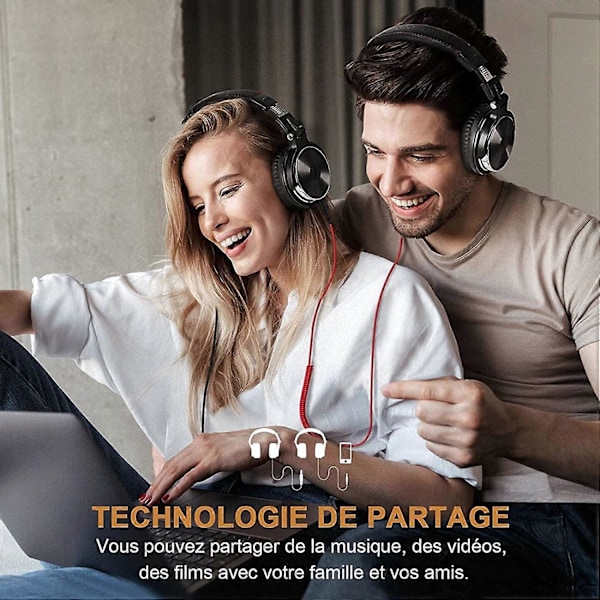 Kablede hodetelefoner med mikrofon for DJ, piano, gitar - Hi-Res Audio med ekstra basslyd, komfortable og sammenleggbare med deleport, 2 jekk-kontakter