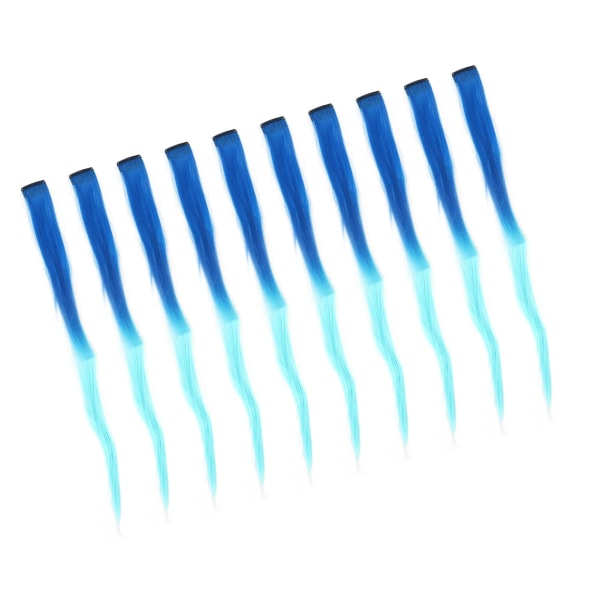 10 stk farget klips i hårpynt Gradient Langt rett syntetisk hårforlenger hårstykke for Cosplay Party Mørkeblå Gradient Lyseblå