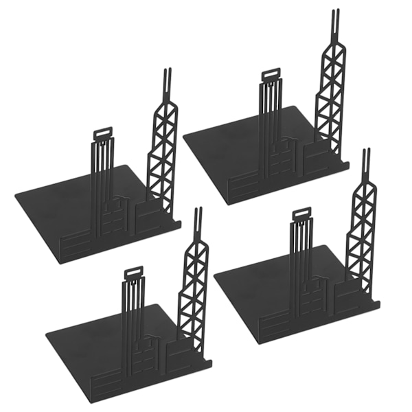 4 stk. bogstøtter i opretstående arkitektonisk stil, kraftige bogstøtter til bogreol med 4 skridsikre puder til CD DVD sort Hongkong
