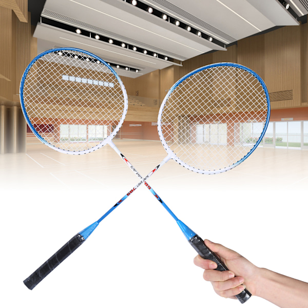 2 st järnlegering badmintonracket primärt träningsövningsutrustning med mjukt handtag blå