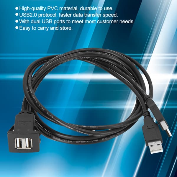 USB 2.0 skjøtekabel Dobbelt grensesnitt Vanntett bildataoverføring Dashbordadapterkabel 2M/6.6ft