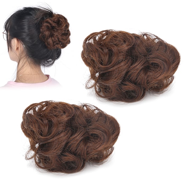2st Ljusbrun Kvinnor Smutsigt Hårbulle Högtemperaturfiber Syntet hårstycke Chignon