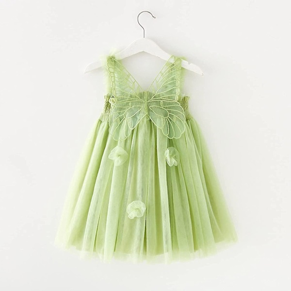 Sommerfuglevinge Tulle Prinsessekjole til Småbørn Piger 120CM - Grøn