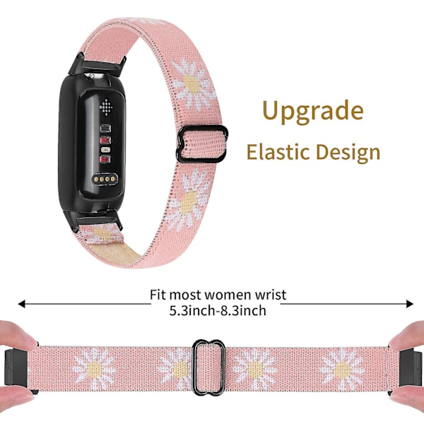 Fitbit Inspire 3 Nylon-punottu Solo Loop -urheiluranneke - Musta Pinkki Daisy