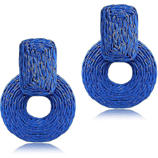 Lettvint Boho Raffia Hengeøredobber for Kvinner - Perfekt for Sommerferie på Stranden Royal Blue