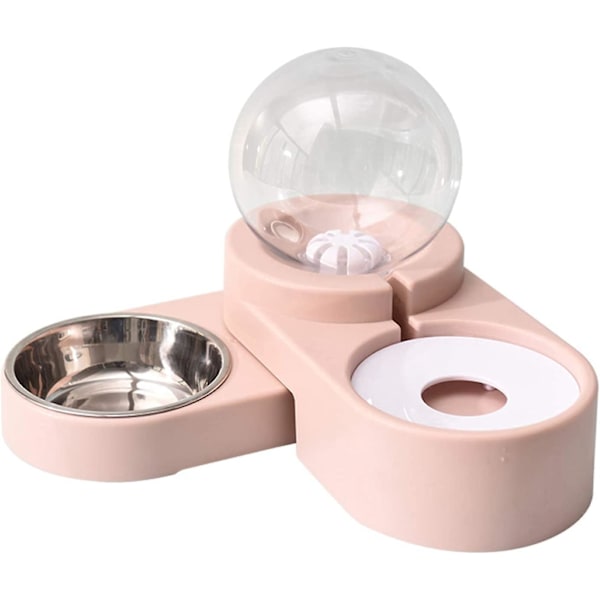 Dobbel Hundeskål Katteskål, Vann- og Matskål med Automatisk Dyr Vann Dispenser (Rosa)...