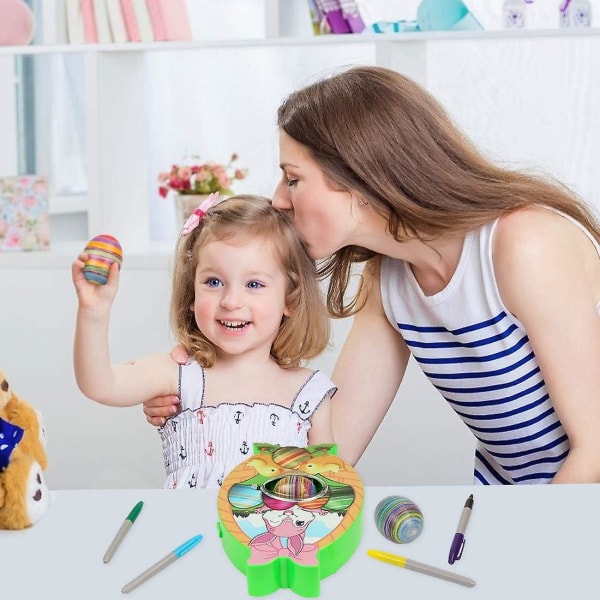 Dekorationssats för påskägg med spinnkonstmaskin, 8 färgade markörer - DIY påsk- och barndagspresenter