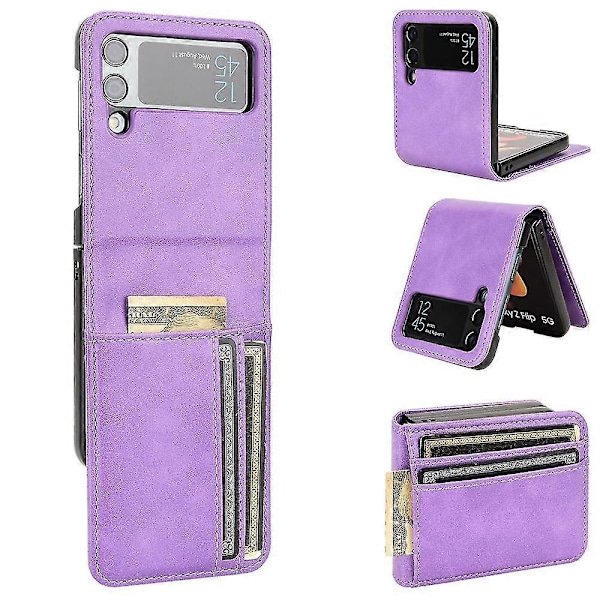 Samsung Galaxy Z Flip 4 Läder Vikbart Stötsäkert Plånboksfodral med Kortfack Lila