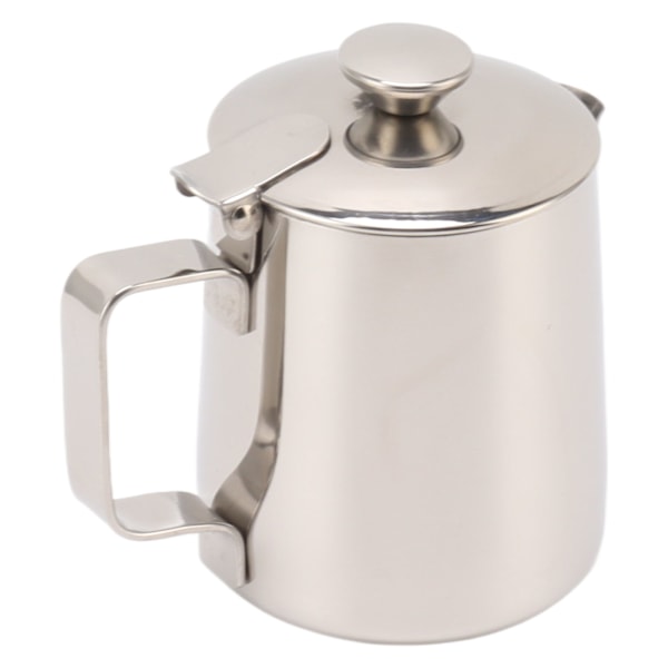 Rustfrit mælkeskummerkande i rustfrit stål, cappuccino-kande, kaffeskumbeholder med låg, 350 ml