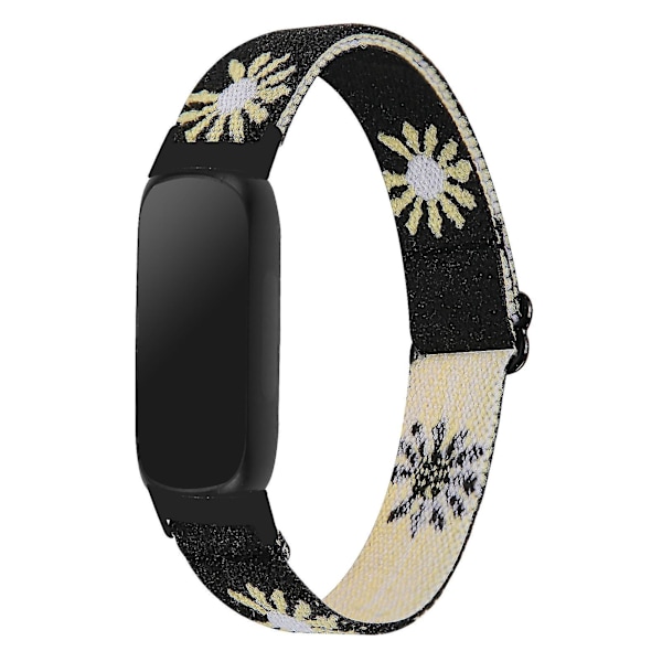Fitbit Inspire 3 Nylon Elastisk Flettet Solo Loop Sport Watch Band - Sort Daisy