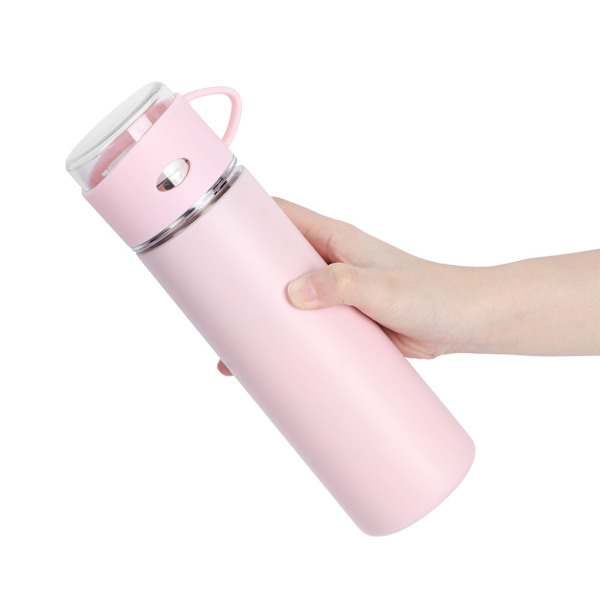 500 ml dubbel användning transparent lock rosa rostfritt stål isolering vakuumkopp flaska för män kvinnor